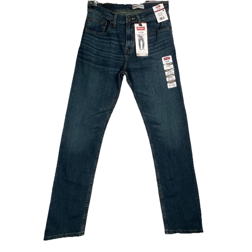 Wrangler Mens Five Star Premium Slim Straight Jeans 30x32 Dark Wash 1092SSWJS